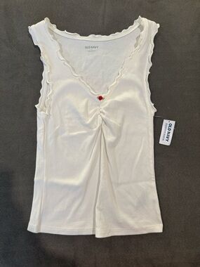 White Ruffled Tank with Rose New with Tags